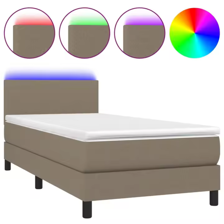 vidaXL Cama box spring con colchón LED tela gris taupe 80x200 cm - 1