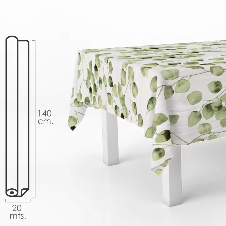 SANCO STORE - ORYX Mantel Hule Rectangular Hojas Verdes. Impermeable Antimanchas PVC 140 cm. x 20 metros. Rollo Recortable. Interior y Exterior - 1