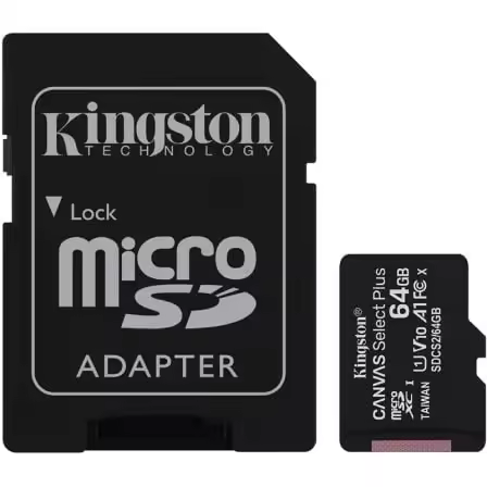 Tarjeta de Memoria Kingston CANVAS Select Plus 64GB microSD XC con Adaptador/ Clase 10/ 100MBs - 1