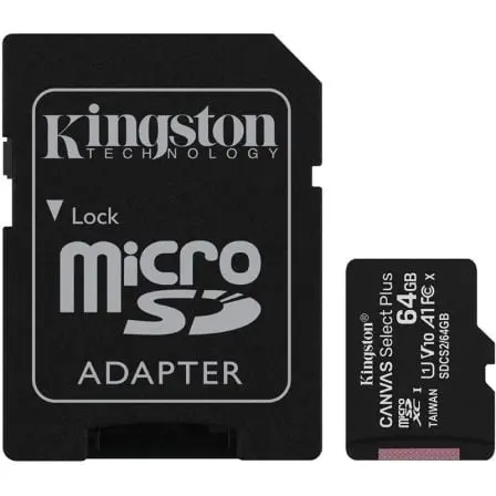 Tarjeta de Memoria Kingston CANVAS Select Plus 64GB microSD XC con Adaptador/ Clase 10/ 100MBs - 1
