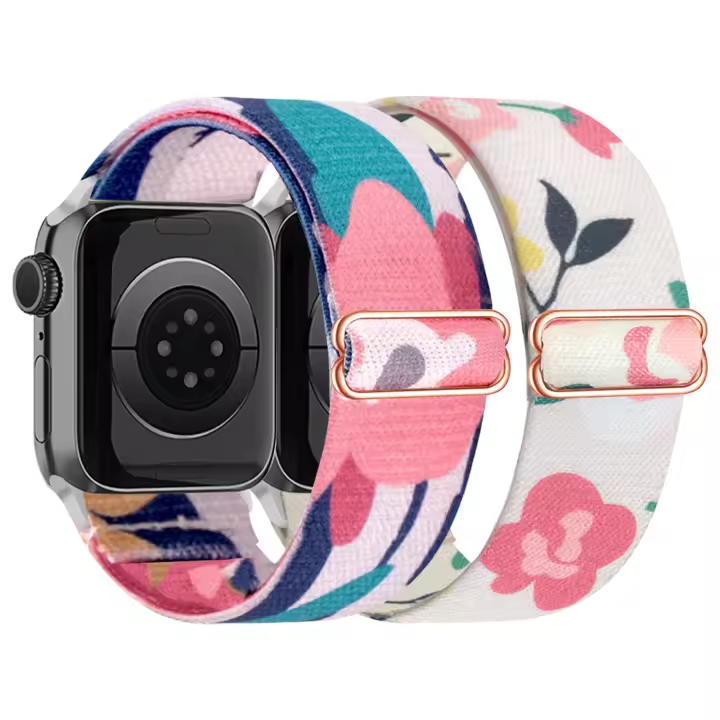 Cinta Elástica De Nylon Con Patrón De Flores Para Apple Watch Compatible Con Tamaños 38mm 40mm 41mm 42mm 44mm 45mm 49mm Para Mujer - 1