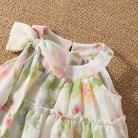 Vestido De Verano Para Bebés Niñas Estilo Florido Con Lazo En El Cuello Y Patrón De Flores Vestido Casual De Poliéster Para Niñas De 0 a 3 Años - details 5