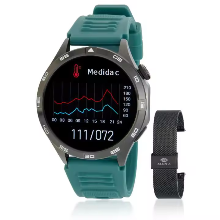 Smartwatch MAREA B58013/4 Unisex Acero color negro + correa intercambiable de silicona color turquesa - 1
