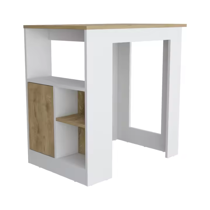 TUHOME Isla de cocina Oviedo con mini armario de 1 puerta y estantes laterales, Blanco / Macadamia - 1