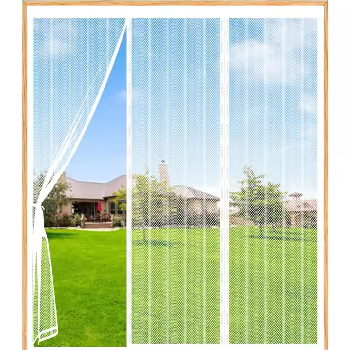 Mosquitera Magnética para Doble Puertas, Mosquiteras para Puertas Magnética,120(40/40/40) x180cm Cortina Antimosquitos Magnética Cerrada Automáticamente, para Balcón Puerta Corredera de Patio, Blanco - 1
