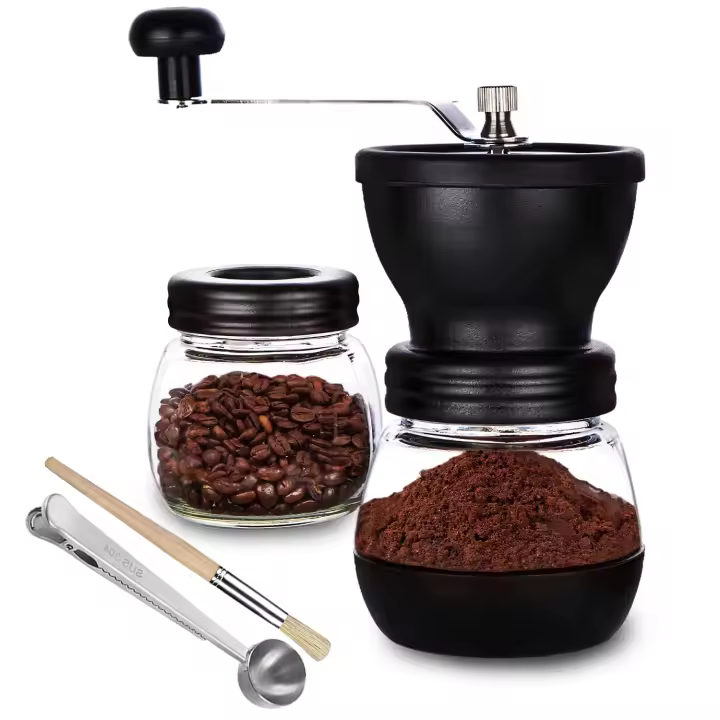 Molinillo Manual de granos de café con 2 frascos de Vidrio (11oz Cada one), rebaba de Cerámica, manivela - 1