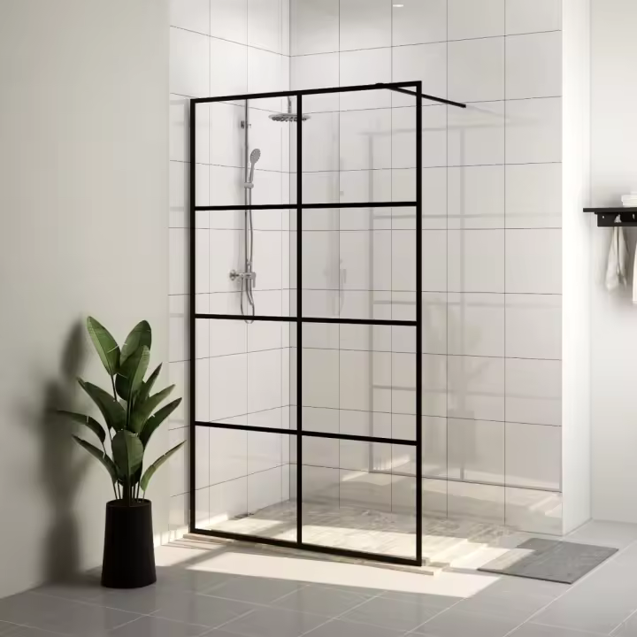 vidaXL Mampara de ducha accesible vidrio ESG claro negro 140x195 cm - 1