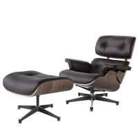 EU Stock TY304 Classic Recliner Light Walnut Armchair With Dark Brown Cowhide Black Big Head Foot 360° Swivel Lounge Chair Furniture Genuine Leather Recliner Chair Modern Lounge Chair with Ottoman for Home Living Room Office (Brown) - details 0