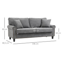 HOMCOM Sofá de 3 Plazas Sofá de Salón Moderno Tapizado en Poliéster con 2 Cojines Ribete de Cabeza de Clavo y Patas de Madera 196x80,5x89 cm Gris - details 2