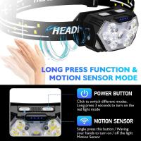 Lámpara Frontal LED Ultra Brillante 2000LM 9 LEDs Recargable USB C 10 Modos Impermeable Con Sensor De Movimiento Para Ciclismo Camping Senderismo - details 12