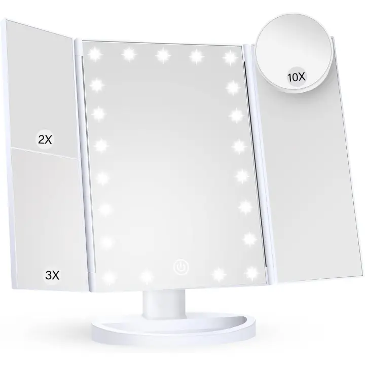 PORCHEDDU Espejo de Maquillaje Triple LED with Luces - Portátil - Blanco - 1