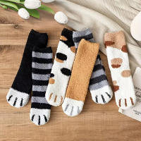 Calcetines De Piel Suave Para Mujer Invierno Caloroso Con Diseño De Pata De Gato Y Huella Dactilar Calcetines De Poliéster Talla Única Para Uso Doméstico Y Dormir - details 1