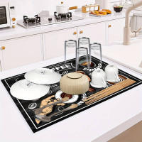 1pc Alfombra De Café Creativa Con Patrón Para Encimera De Cocina Absorción Rápida De Agua Para Utensilios Drenaje Para Escritorio Material De Arcilla De Diatomita - details 3