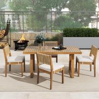 Juego de Mesa de Comedor de Exterior de 5 Piezas para 4, Respaldo de Silla de Ratán PE, Tabla de Mesa y Sillas de Madera de Acacia, Patio de Jardín - details 4