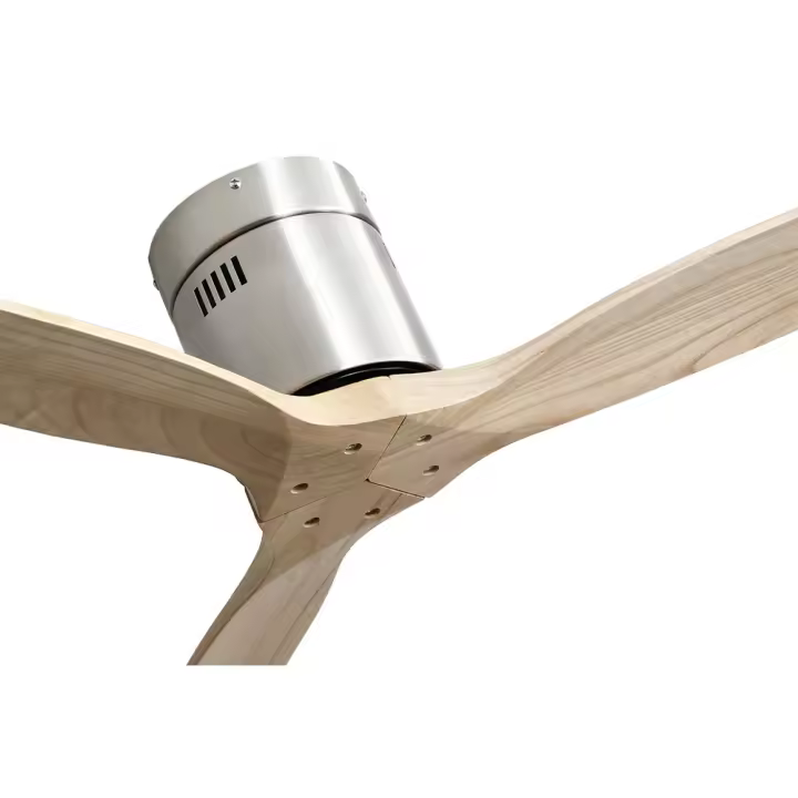 VENTILADOR DE TECHO AGUILON Fabrilamp - Color Niquel, sin luz incorporada, con tres Aspas Haya, cinco Velocidades, con Control Remoto Y Temporizador. Motor DC. - 1
