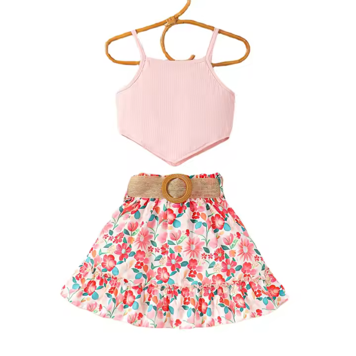 Conjunto De Verano Para Niñas 2 Piezas Camisa Con Aros Y Falda/Pantalones Estilo Vacacional Coreano Ropa Infantil Para Niñas De 4 a 7 Años - 1