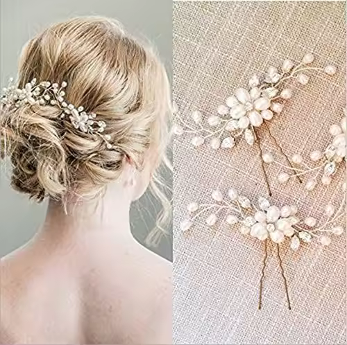 piezas SONGQEE de perlas, flores y cristales para novia, joyería para dama de honor, horquillas para el pelo de boda, accesorios para tocado con diamantes de imitación, horquillas - 1