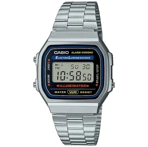 Casio A168WEGC-3 Reloj Digital Retro Unisex - Pantalla LED, Correa de Acero Inoxidable, Resistente al Agua, Funciones de Cronómetro y Alarma - 1