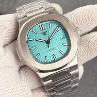 Reloj Automático Tandorio Design Para Hombres Con Dial Texturizado Azul Gris 40mm Movimiento NH35 Impermeable 10BAR Correa De Acero Inoxidable 316L - details 11