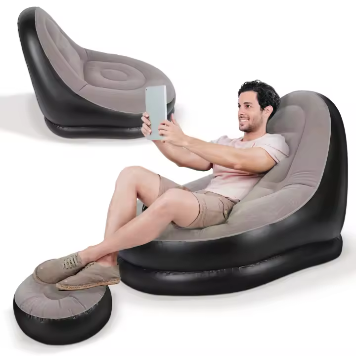 JUPPLIES Sofa Hinchable Aterciopelado Plegable para Interiores y Exteriores - Sillon Hinchable Estilo Puff con Superficie Suave y Amplio Asiento - 1