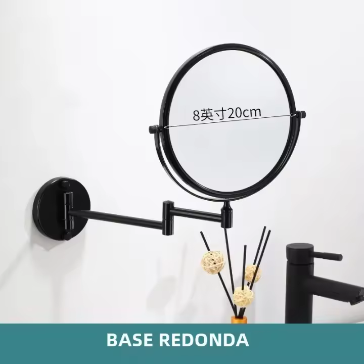Espejo De Maquillaje De Aluminio Negro Montado En La Pared Con Ampliación De 8 Pulgadas Doble Cara Espejo De Cosméticos Para Dama Regalo Moderno - 1