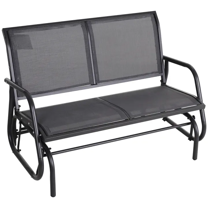 Outsunny Banco Balancín de 2 Plazas Silla Mecedora de Jardín Tubo de Metal y Tela Texteline Transpirable para Exterior Carga Máx. 200 kg 120x70x85 cm Gris - 1