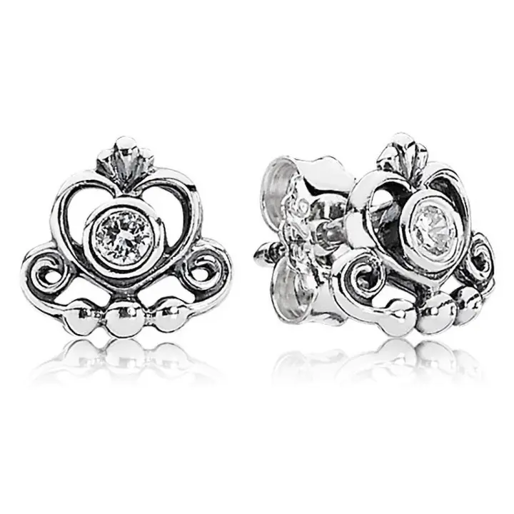 Pandora Pendientes de Aro en Plata de Ley Corona de Princesa，Incluye Caja Original - 1