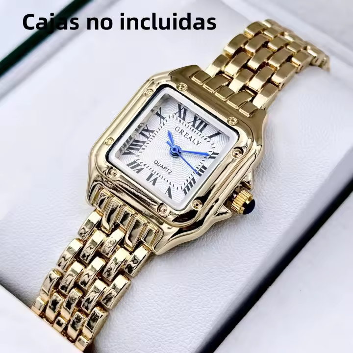 Reloj De Mujer De Lujo Y Moda En Acero Inoxidable Dorado Resistente Al Agua Y Al Choque Con Mostrador Romano De Cuarzo - 1