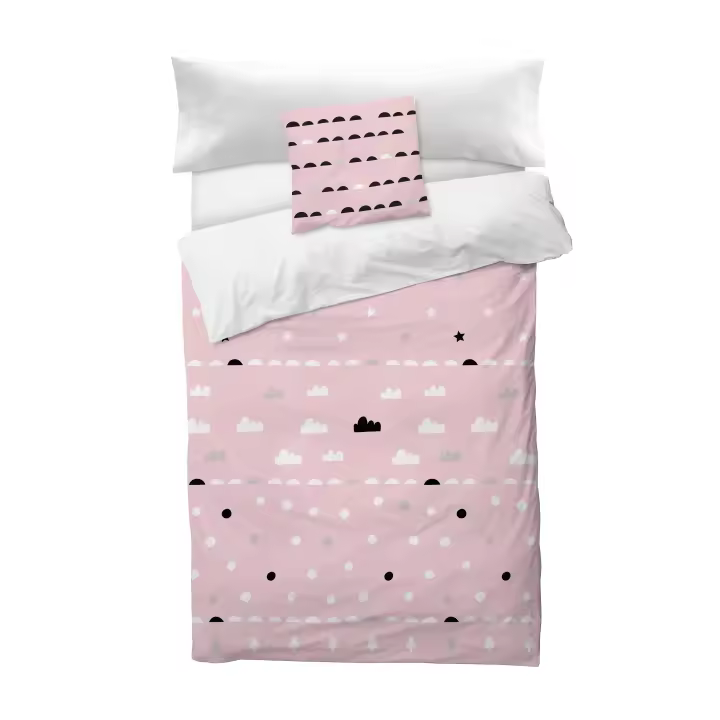 BOHEME - Funda nórdica Cuna Cloudy Pink 115X145, 100% algodón. Incluye funda de almohada - 1