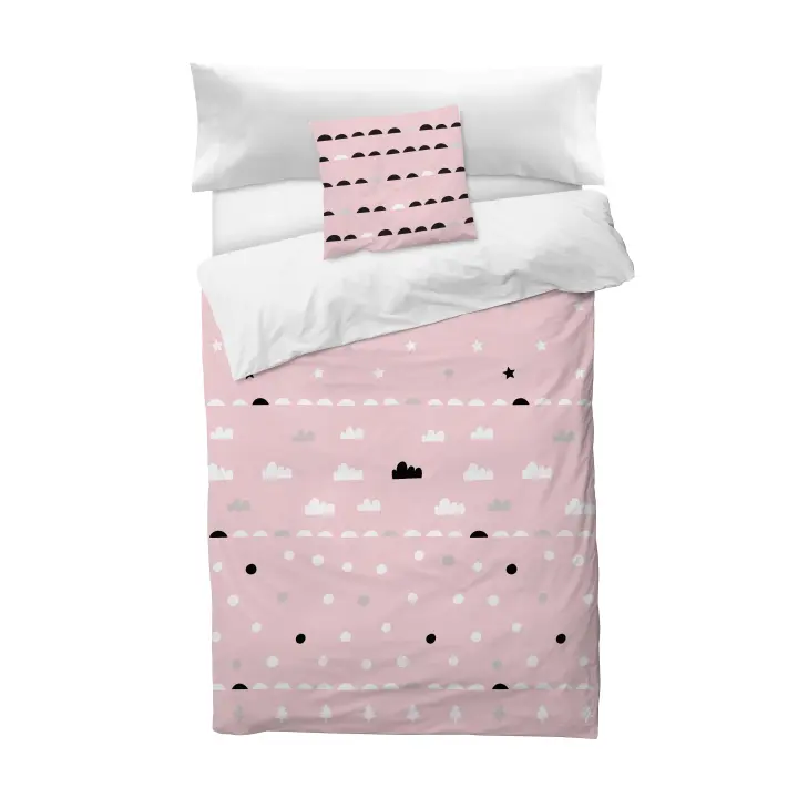 BOHEME - Funda nórdica Cuna Cloudy Pink 115X145, 100% algodón. Incluye funda de almohada - 1