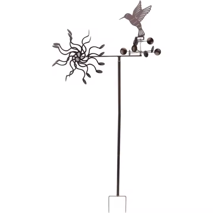 Molino de viento metálico para exteriores - Decoración de jardín - Molino de colibrí - Molino solar de metal - Escultura de viento para poste de jardín - Escultura de viento de molino - Para césped, jardín, patio y jardín al aire libre - 1