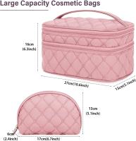 Bolsa de maquillaje para mujer, neceser portátil, grande, de doble capa, resistente al agua, color rosa - details 2