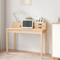 vidaXL Escritorio de madera maciza de pino 110x50x93 cm en color Blanco/Natural | estructura resistente ideal para salón dormitorio o estudio - details 1