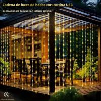 Luces De Cortina LED Con Control Remoto Y Enchufe USB 8 Modos Para Decoración De Hogar Pared Ventana Jardín Fiesta Boda Navidad - details 1