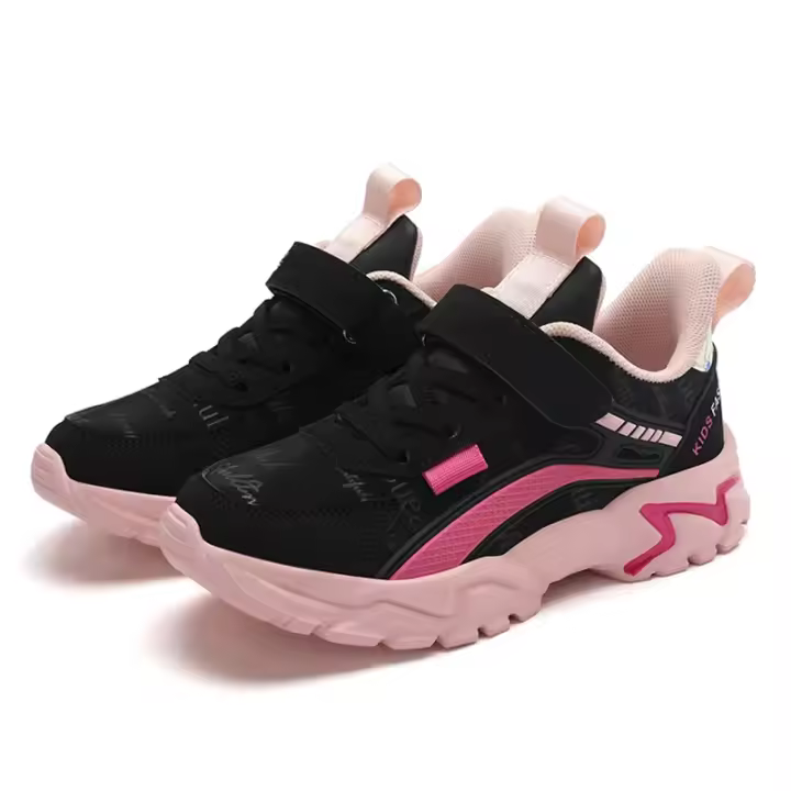 Zapatillas De Niñas Casuales En Color Rosa Cómodas Y Transpirables Zapatos Deportivos Planos Para Niñas Con Suela De EVA Tela De Malla Y Cuero - 1