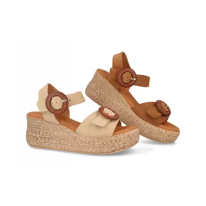3777 - BDA SANDALIAS DE PLATAFORMA   COLORES : BEIGE , CUERO  TALLAS : 35 AL 41  CORTE EXTERIOR : PIEL  FORRO INTERIOR : PIEL / SINTÉTICO  PLANTILLA : PIEL / GEL    ALTURA TACÓN / CUÑA : 6,5 CM.  PISO : SINTÉTICO - 1