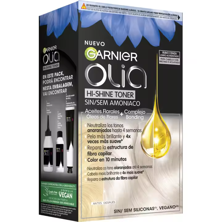 Garnier Olia Hi-Shine Toner Rubio Ceniza o Platino para cabello con mechas o aclarado Sin Amoniaco - 1