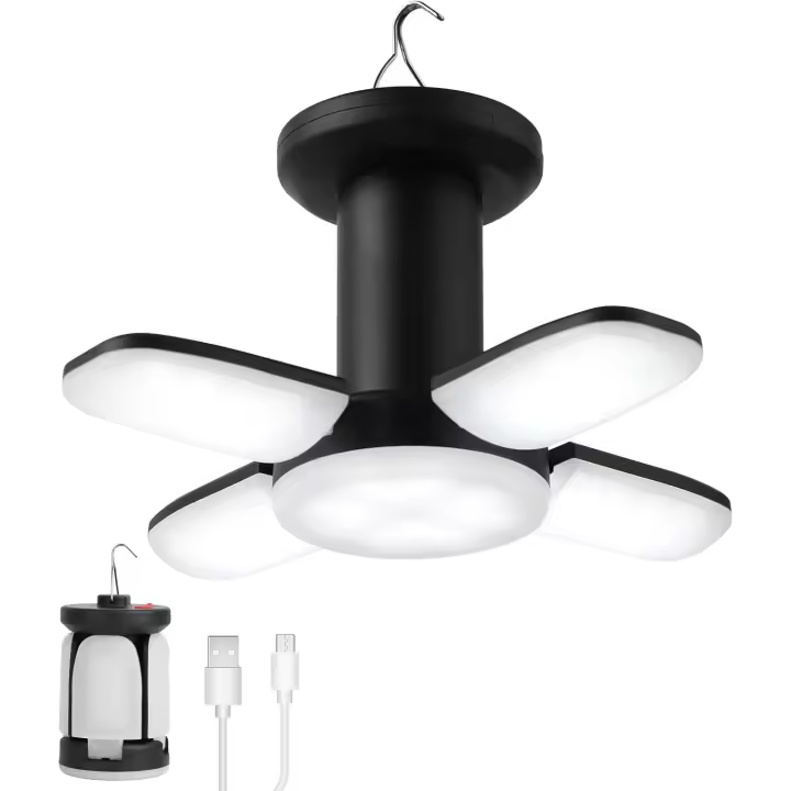 Luces de camping cargables para tiendas de campaña con 5 Modos, Luz LED de camping con Gancho plegable, lámpara de camping portátil para apagones, Emergencias y tiendas de campaña. - 1