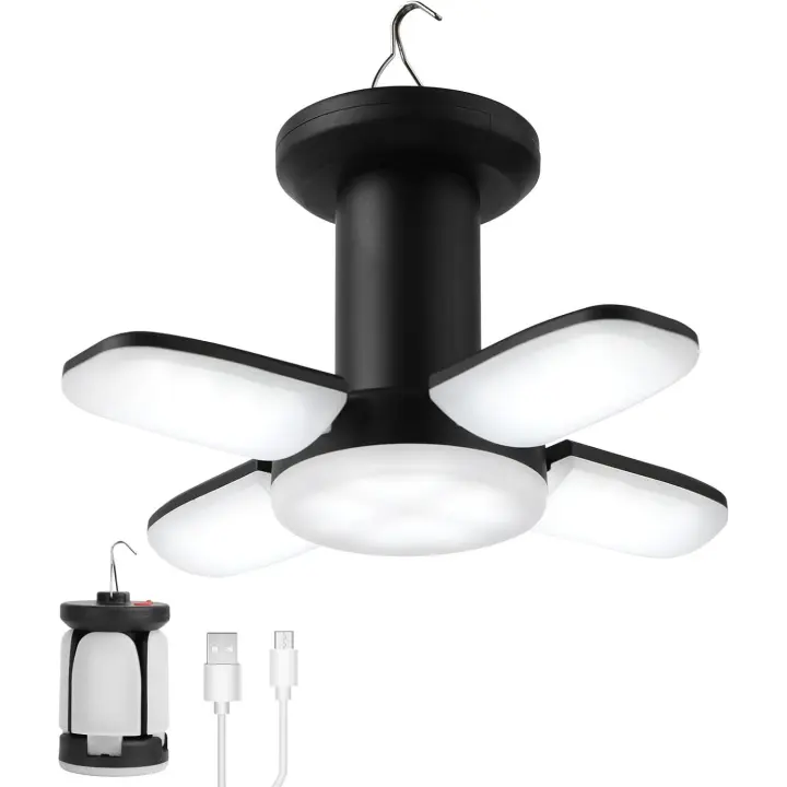 Luces de camping cargables para tiendas de campaña con 5 Modos, Luz LED de camping con Gancho plegable, lámpara de camping portátil para apagones, Emergencias y tiendas de campaña. - 1