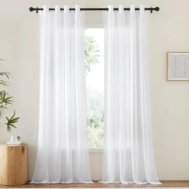 Cortinas y cenefas transparentes blancas de 96 pulgadas de largo para sala de estar – Cortinas transparentes ligeras y transpirables de color sólido con ojales en la parte superior con filtrado de luz para dormitorio, 2 paneles, ancho 54 x largo 96 - 1