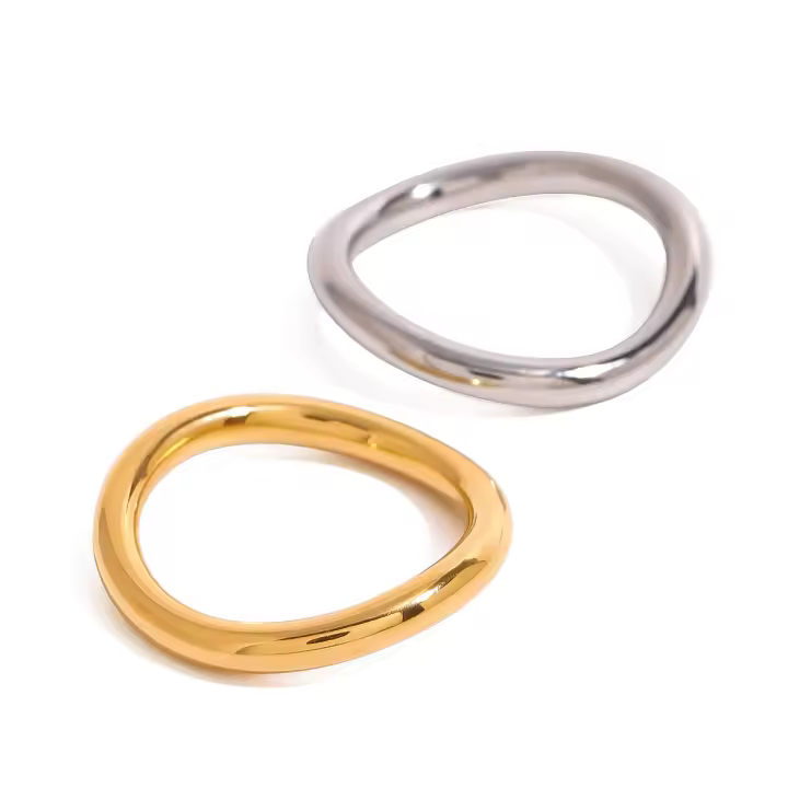 316l Acero inoxidable sin deslustre anillo de dos tonos declaración plata oro Color mezclado textura de Metal joyería de encanto de alta calidad - 1