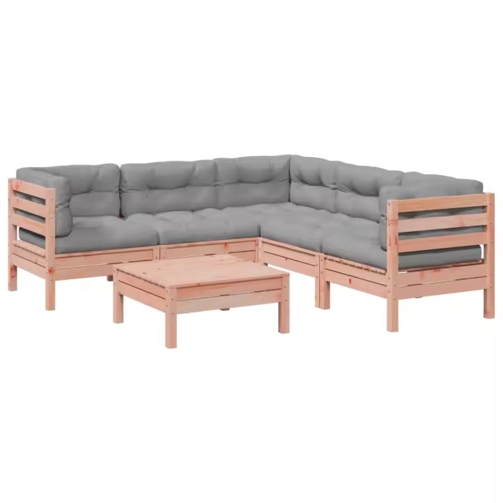 vidaXL Set de sofás jardín 6 pzas con cojines madera abeto Douglas - 1