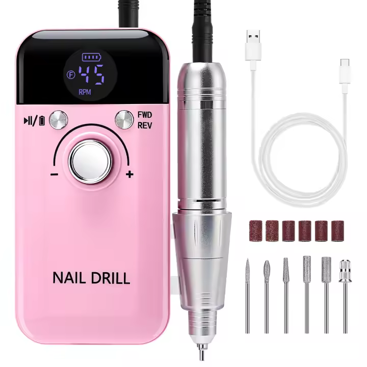 Máquina De Uñas Recargable 45000RPM Bajo Ruido Portátil Herramienta De Manicura Con Linterna De Fregador De Uñas Para Salón De Belleza - 1