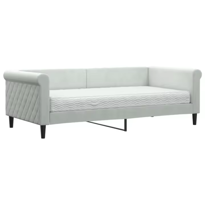 vidaXL Sofá cama con colchón terciopelo gris claro 90x190 cm - 1