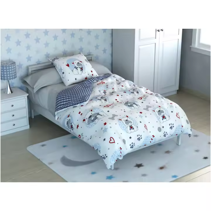 ARISE SHOP-Funda Nórdica Infantil Reversible Modelo Bulldog,Microfibra, Incluye una funda para almohada, Suave y Transpirable,Para cama 105cm - 1