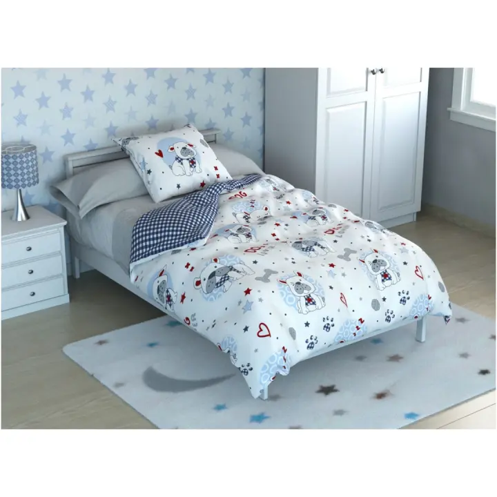 ARISE SHOP-Funda Nórdica Infantil Reversible Modelo Bulldog,Microfibra, Incluye una funda para almohada, Suave y Transpirable,Para cama 105cm - 1