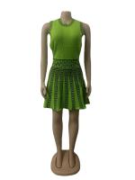 Vestido Mini De Oficina Para Mujer Estampado Y Elástico De Tenis Con Cuello Redondo Y Falda Plisada Casual Middle Age Polyester - details 55