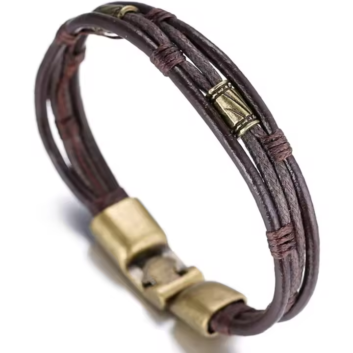 ● Retro ● Pulsera de cuero para hombre Estilo Vintage 8,66 pulgadas/22 cm with free gift Caja de - 1