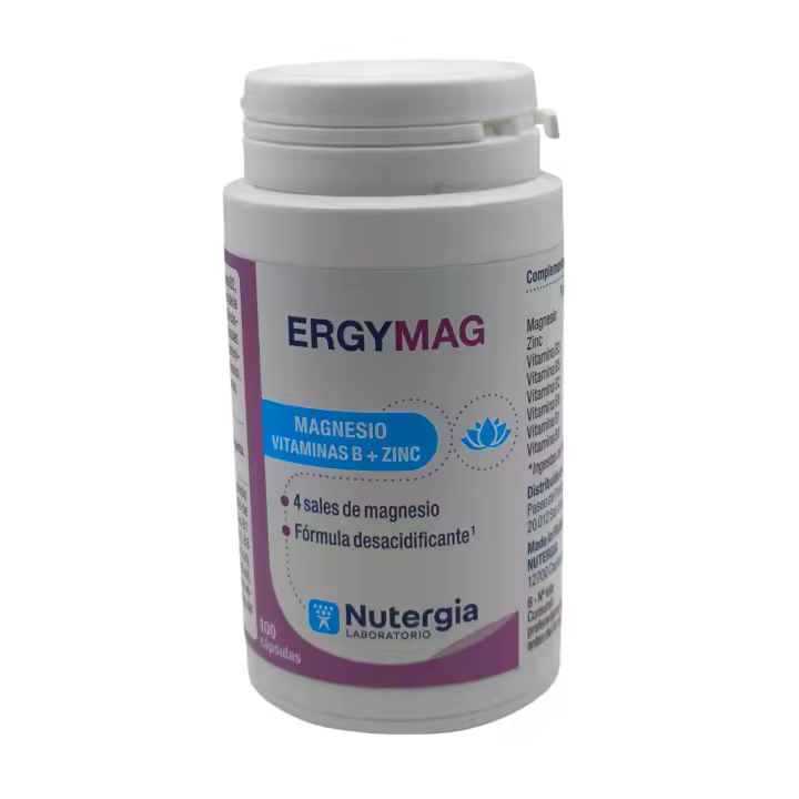 Ergymag 100 cápsulas Nutergia, 4 sales de Magnesio, Con vitaminas B y Zinc, Buen funcionamiento del Sistema nervioso y muscular, Ayuda contra la fatiga física y nerviosa. Estrés, ansiedad. - 1