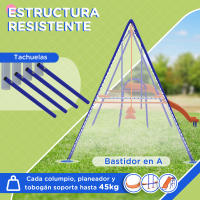 Outsunny Columpio Infantil 4 en 1 Columpio para Niños con 2 Columpios Individuales 1 Columpio del Planeador 1 Tobogán Cuerda Ajustable y Anti-UV para Exterior Multicolor - details 3